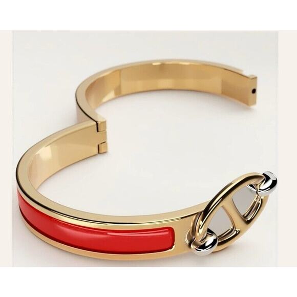 Hermes bracelet Bangle Mini Clic Chaine d'Ancre PM red gold rouge jumping RARE - Picture 6 of 11